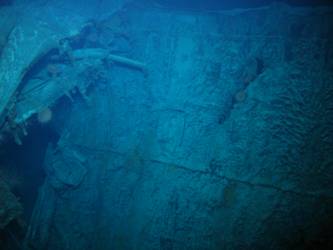 Large piece of twisted steel plate on seabed